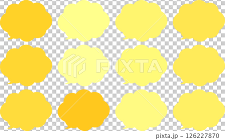 A set of yellow, orange, and skin-toned speech bubbles. Cloud-shaped. The tip of the speech bubble is at the bottom left. 126227870