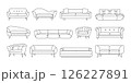 Sofa line icons. Modern outline couch pictograms, vintage contemporary living room furniture with cushions, cozy minimalistic stroke style. Vector divan set 126227891