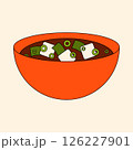 Miso soup. Japanese traditional soup food with tofu seaweed and green onion, cartoon bowl with hot organic meal asian cuisine, restaurant menu dish. Vector isolated illustration 126227901