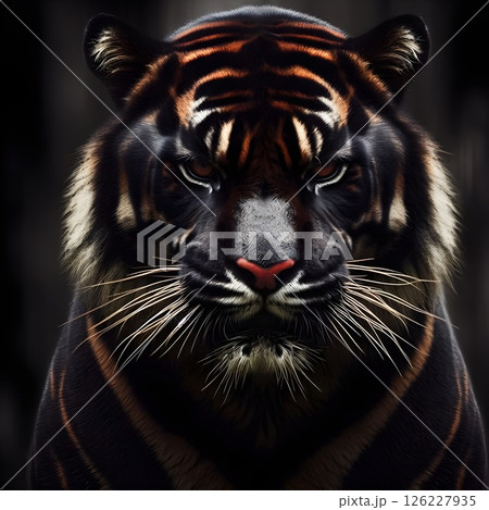 Black-Red skinned tiger in threatening posture. 126227935