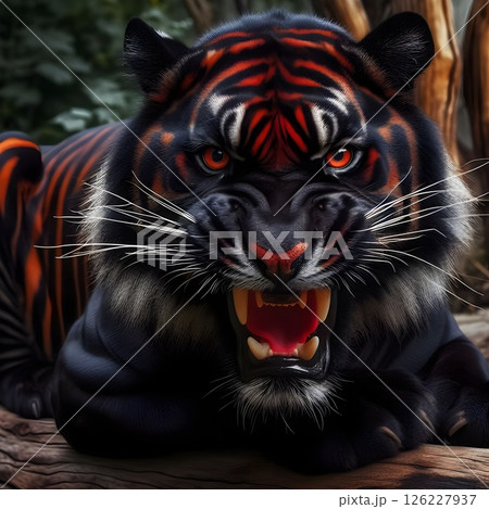 Black-Red skinned tiger in threatening posture. 126227937