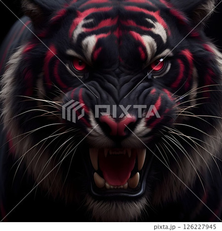 Black-Red skinned tiger in threatening posture. Black-Red skinned tiger in threatening posture. 126227945