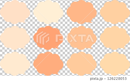 雲の形をしたモコモコなふきだしセット。オレンジ色と肌色。吹き出しの先端は右下。 雲の形をしたモコモコなふきだしセット。オレンジ色と肌色。吹き出しの先端は右下。 126228053