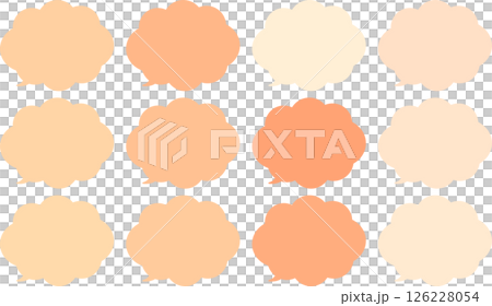 雲の形をしたモコモコなふきだしセット。オレンジ色と肌色。吹き出しの先端は左下。 雲の形をしたモコモコなふきだしセット。オレンジ色と肌色。吹き出しの先端は左下。 126228054