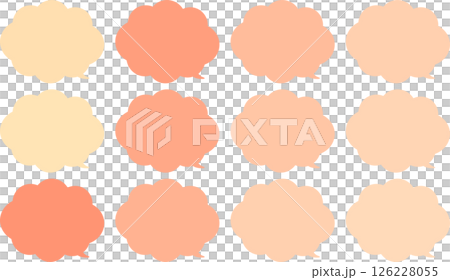 一組蓬鬆的雲對話泡泡。橙色和肉色。對話框的尖端位於右下角。 126228055