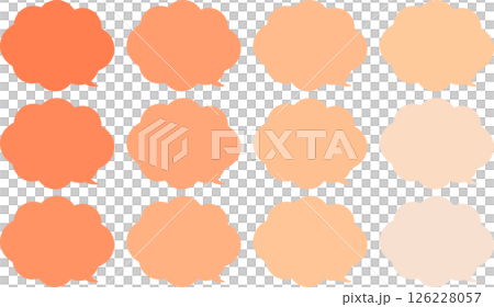 雲の形をしたモコモコなふきだしセット。オレンジ色と肌色。吹き出しの先端は右下。 126228057