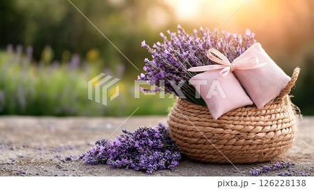 lavender in a basket with flowers 126228138