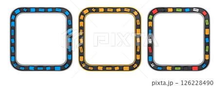 Set of Airport luggage conveyor belt or baggage claim area with suitcases on white. 126228490