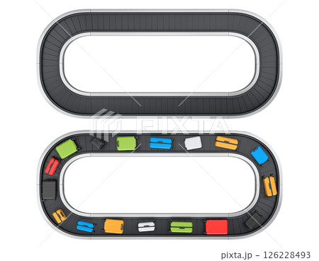 Set of Airport luggage conveyor belt or baggage claim area with suitcases on white. Set of Airport luggage conveyor belt or baggage claim area with suitcases on white. 126228493