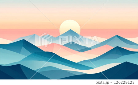 Geometric Mountain Sunset Landscape in Pastel Colors background Geometric Mountain Sunset Landscape in Pastel Colors background 126229125