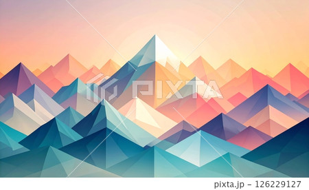 Geometric Mountain Sunset Landscape in Pastel Colors background Geometric Mountain Sunset Landscape in Pastel Colors background 126229127