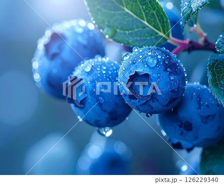 露に濡れた新鮮なブルーベリーのアップ 126229340