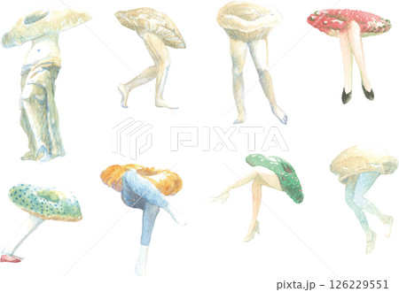 きのこびとの水彩画イラストセット 01 きのこびとの水彩画イラストセット 01 126229551