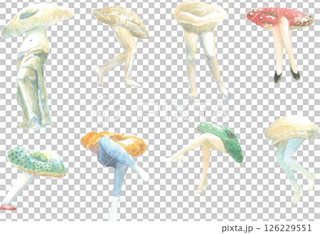 Mushroom Dwarf watercolor illustration set 01 126229551