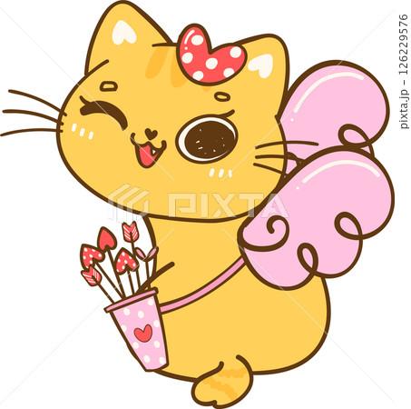 Cute Kawaii Valentine Orange Cat winking eye Cartoon Doodle hand Drawing Cute Kawaii Valentine Orange Cat winking eye Cartoon Doodle hand Drawing 126229576