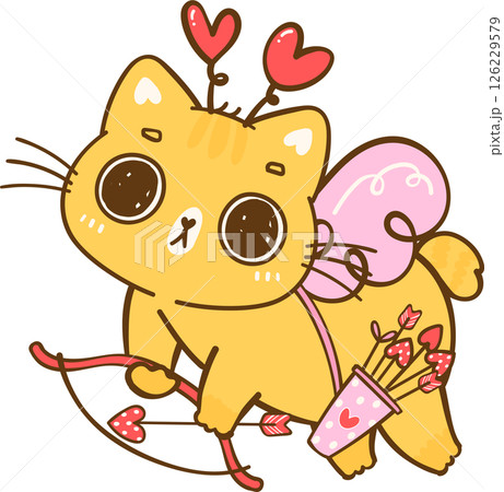 Cute Kawaii Valentine Orange Cat grumpy Cartoon Doodle hand Drawing Cute Kawaii Valentine Orange Cat grumpy Cartoon Doodle hand Drawing 126229579