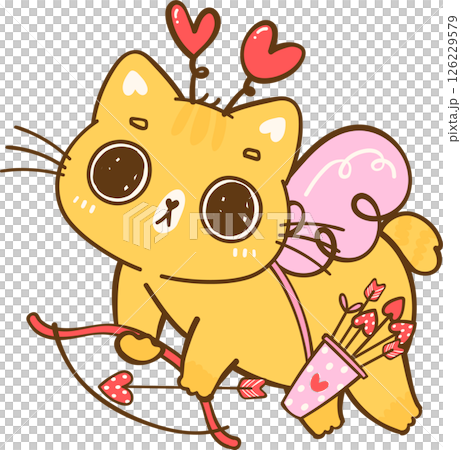 Cute Kawaii Valentine Orange Cat grumpy Cartoon Doodle hand Drawing Cute Kawaii Valentine Orange Cat grumpy Cartoon Doodle hand Drawing 126229579