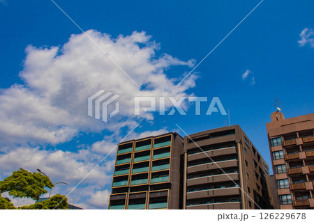 【京都風景】堀川通りの空とビル群 【京都風景】堀川通りの空とビル群 126229678