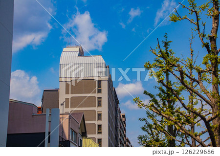 【京都風景】堀川通りの空とビル群 【京都風景】堀川通りの空とビル群 126229686