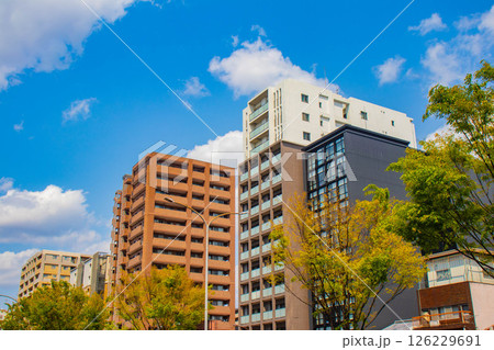 【京都風景】堀川通りの空とビル群 【京都風景】堀川通りの空とビル群 126229691