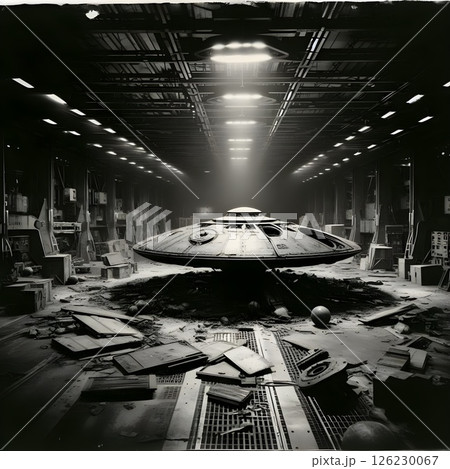 Copy of a 1950's style Polaroid flying saucer photograph. 126230067
