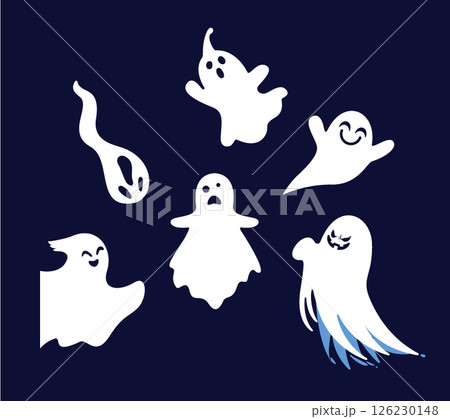 黒背景のゴーストのキャラクターセット 126230148