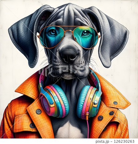 Charming Great Dane dog Wear brightly colored clothes. 126230263