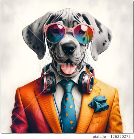 Charming Great Dane dog Wear brightly colored clothes. 126230272