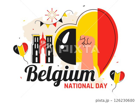 Happy Belgium Independence Day Vector Illustration on July 21, Featuring the National Celebration with a Waving Belgian Flag and Festive Ribbon 126230680
