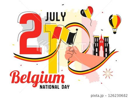 Happy Belgium Independence Day Vector Illustration on July 21, Featuring the National Celebration with a Waving Belgian Flag and Festive Ribbon 126230682