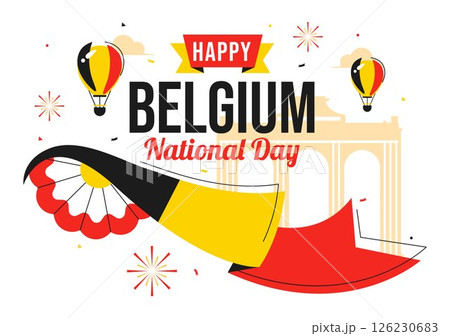 Happy Belgium Independence Day Vector Illustration on July 21, Featuring the National Celebration with a Waving Belgian Flag and Festive Ribbon 126230683