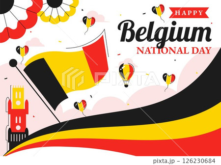 Happy Belgium Independence Day Vector Illustration on July 21, Featuring the National Celebration with a Waving Belgian Flag and Festive Ribbon 126230684