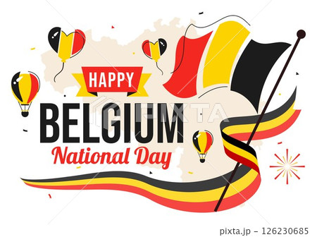 Happy Belgium Independence Day Vector Illustration on July 21, Featuring the National Celebration with a Waving Belgian Flag and Festive Ribbon Happy Belgium Independence Day Vector Illustration on July 21, Featuring the National Celebration with a Waving Belgian Flag and Festive Ribbon 126230685