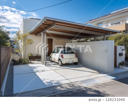 現代的な日本住宅とカーポートのある戸建ての外観 126231048