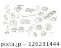 日本の代表的な食べ物と和菓子のイラストレーションセット 日本の代表的な食べ物と和菓子のイラストレーションセット 126231444