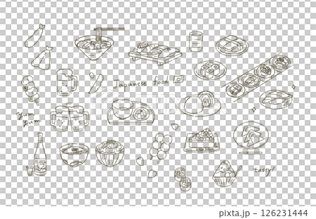 A set of illustrations of typical Japanese foods and sweets A set of illustrations of typical Japanese foods and sweets 126231444