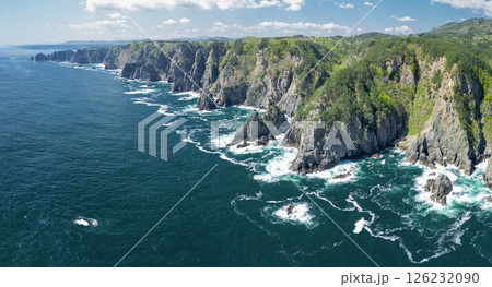 空撮「岩手県」断崖絶壁の北山崎の風景 田野畑村 空撮「岩手県」断崖絶壁の北山崎の風景 田野畑村 126232090