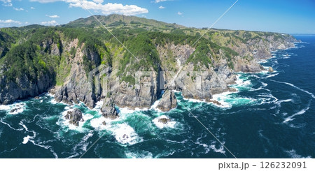 空撮「岩手県」断崖絶壁の北山崎の風景 田野畑村 空撮「岩手県」断崖絶壁の北山崎の風景 田野畑村 126232091