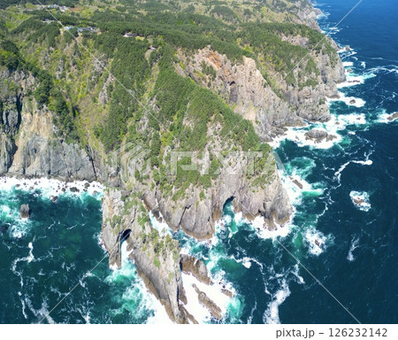 空撮「岩手県」断崖絶壁の北山崎の風景 田野畑村 空撮「岩手県」断崖絶壁の北山崎の風景 田野畑村 126232142