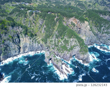 空撮「岩手県」断崖絶壁の北山崎の風景 田野畑村 空撮「岩手県」断崖絶壁の北山崎の風景 田野畑村 126232143