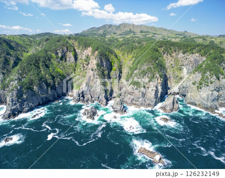 空撮「岩手県」断崖絶壁の北山崎の風景 田野畑村 空撮「岩手県」断崖絶壁の北山崎の風景 田野畑村 126232149