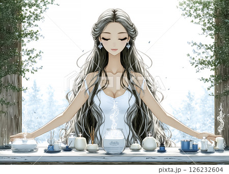 アロマで心を落ち着かせる女性のイラスト素材 126232604