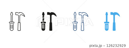 Screwdriver And Hammer Tool Icon Set. Construction, Repair, And Diy Equipment Outline And Solid Symbol Collection. Home Improvement And Maintenance Tools. Isolated Vector Illustration Screwdriver And Hammer Tool Icon Set. Construction, Repair, And Diy Equipment Outline And Solid Symbol Collection. Home Improvement And Maintenance Tools. Isolated Vector Illustration 126232929