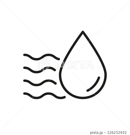 Water Droplet With Waves Line Icon. Humidity, Moisture, And Air Quality Control Outline Symbol. Environmental Monitoring And Climate Regulation. Editable Stroke. Isolated Vector Illustration 126232932