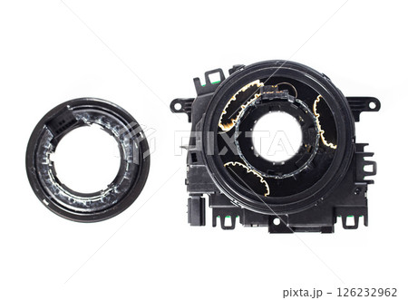 Steering column electric car cable on a white background, isolate, close-up Steering column electric car cable on a white background, isolate, close-up 126232962