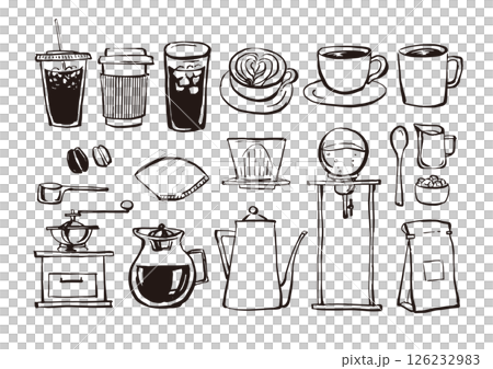 咖啡廳線條畫插圖集向量 咖啡廳線條畫插圖集向量 126232983