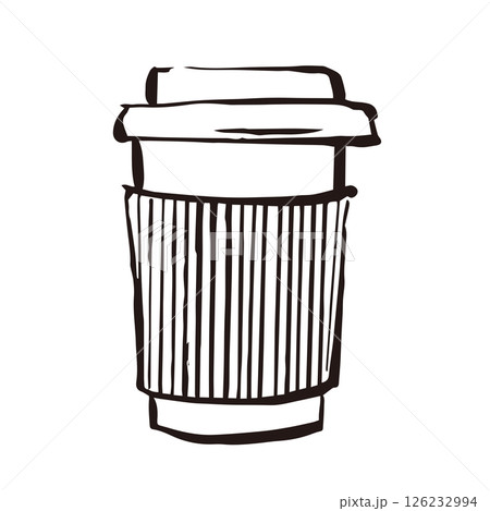 テイクアウト ホットコーヒー　珈琲 カフェ　線画 イラスト 126232994