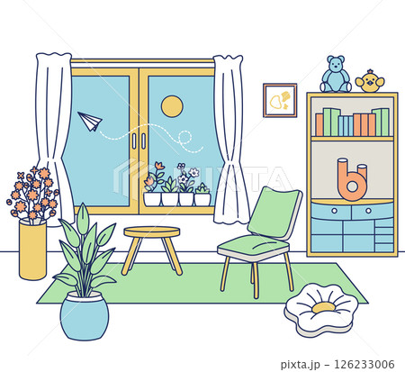 観葉植物のあるインテリアの部屋のカラーイラスト 観葉植物のあるインテリアの部屋のカラーイラスト 126233006