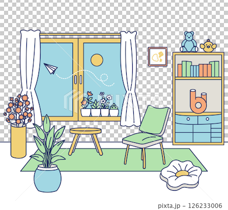 観葉植物のあるインテリアの部屋のカラーイラスト 観葉植物のあるインテリアの部屋のカラーイラスト 126233006