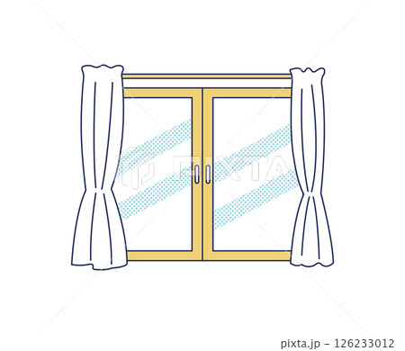 両開きのカーテンのある窓のカラーイラスト 126233012